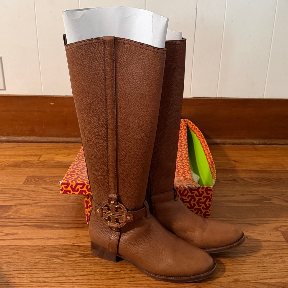 Tory Burch - Amanda Riding Boots in Almond Tumbled Leather - Size 9